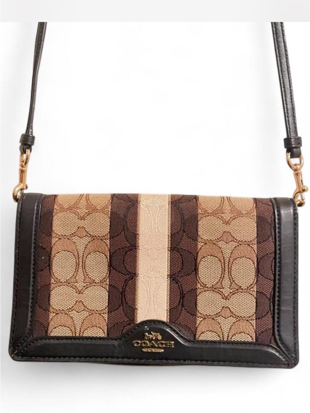 COACH Anna Foldover Clutch Crossbody Signature Jacquard Stripe C5884 NWOT
